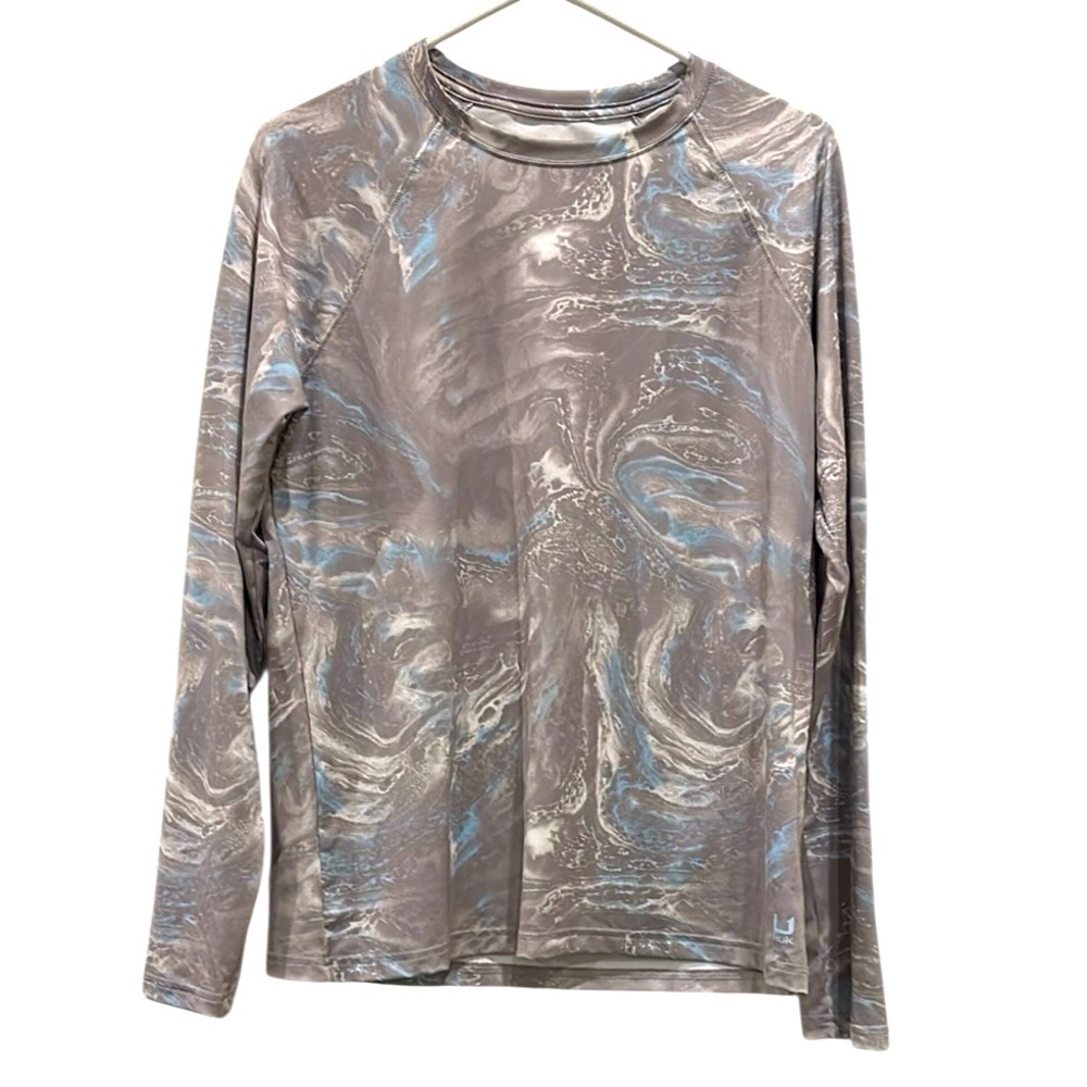 Huk Fishing Pursuit Stone Gray and Blue Marble Long Sleeve Shirt Large